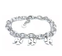 SAGA GIOIELLI® Pulsera de mujer con cadena de acero, trébol de cuatro hojas, árbol de la vida, amuleto, M, Acero inoxidable, Ágata