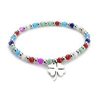 SAGA GIOIELLI® Pulsera de mujer de acero inoxidable con cristales multicolor y colgante trébol de la suerte - Pulsera elegante idea regalo suerte, 18 cm, Acero inoxidable