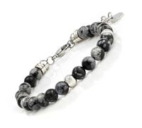 SAGA GIOIELLI Pulsera hombre mujer - Unisex con piedras duras de obsidiana copo de nieve - Longitud 16,5-20 cm - Caja regalo