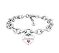 SAGA GIOIELLI® Pulsera mujer cadena acero corazón regalo día de la madre, 17 centimeters, Acero inoxidable