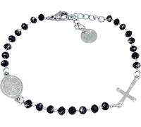 SAGA GIOIELLI® Pulsera mujer hombre rosario cristales negros acero, Cristal Acero inoxidable