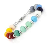 SAGA GIOIELLI Pulsera multicolor ajustable con piedras de cristal templado e inserciones de acero inoxidable - Unisex - Hombre y Mujer - Ajustable - Longitud de 19 a 22 cm - Caja de regalo incluida