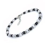 SAGA GIOIELLI® Pulsera para hombre y mujer, piedras duras, ónix negro, varios colores, cuadro de acero, 18.5 cm, Acero inoxidable Acero aleado
