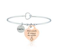 SAGA GIOIELLI Pulsera rígida para mujer, frases pensamientos, palabras emocionales, grabado, acero, corazón rosa, 25 cm, Acero aleado