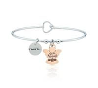 SAGA GIOIELLI Pulsera rígida para mujer, frases pensamientos, palabras emocionales, grabado, acero, corazón rosa, 17 + 3 cm, Acero inoxidable