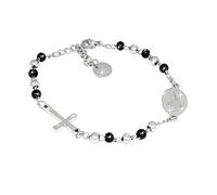 SAGA GIOIELLI Pulsera Rosario Católico Unisex, Pulsera Hombre Acero Inoxidable Nudos Trenzados, Pulsera Hombre Niño, 17,5 CM, Acero aleado, Cristal