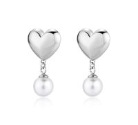 S'Agapõ Pendientes de mujer de acero con símbolo de corazón | Colección Stellar - SSE47, 28mm, Acero inoxidable, Perla
