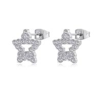 S'Agapõ Pendientes de mujer de acero con símbolo de estrella | Colección Twinkle - SWN25, 14mm, Acero inoxidable, Cristales