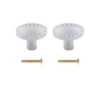 SagaSave 2 pomos de latón para armario, manijas redondas de un solo agujero con tornillos para cajones, armarios de cocina, tocadores, color plateado