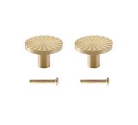 SagaSave 2 pomos de latón para armario, manijas redondas de un solo agujero con tornillos para cajones, armarios de cocina, tocadores, color dorado