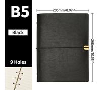 SagaSave Cuaderno de piel sintética, bloc de notas de escritura B5, recargable, 9 agujeros, diario de hojas sueltas, 100 páginas (negro)