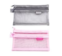 SagaSave Estuche para lápices, 20,5 CM Estuches Grandes para lápices Estuche para bolígrafos Doble Malla Transparente Niñas Niños Gran Capacidad Escuela Estacionaria Oficina Estuche (Gris + Rosa)
