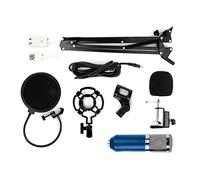 SagaSave Kit de micrófono cardioide de Estudio con micrófono de Condensador BM800 con alimentación Phantom y Mezclador de Sonido para grabación de Estudio (Azul + Plateado)