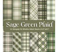 Sage Green Plaid Scrapbook Paper Craft Pad: 12 Tartan Checkered Designs, 36 Double-Side Sheets Printed on 8.5"x8.5" Sized Paper. Perfect for Card ... Decoupage, DIY Project, Album & More!