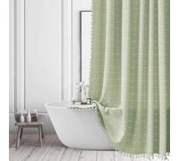 Sage Green Shower Curtain - Farmhouse Boho Modern Linen Fabric Shower Curtains for Bathroom, Bohemian Cute Thick Bathroom Curtain Set with Tassel - Bohemian Cloth Shower Curtain Long 72x78 Inch