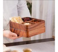 SageFurned Bandeja apilable de madera de nogal con 4 compartimentos, frutero de madera maciza, para aperitivos, frutas y fiestas, 20 x 20 x 4,5 cm, color marrón