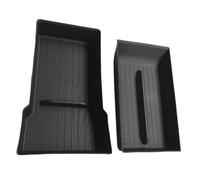 SageFurned Bandeja organizadora para Tesla Model Y 2025, paquete de 2 cajas de almacenamiento de plástico negro para consola central de repuesto con alfombrilla inferior para reposabrazos, ajuste