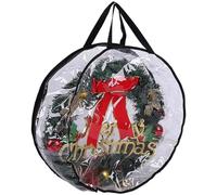 SageFurned Bolsa de almacenamiento de corona, contenedor de PVC transparente de 61 x 20 cm con cremalleras dobles para decoraciones navideñas, negro, rojo, verde
