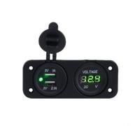 SageFurned Cargador de vehículo con doble USB, panel voltímetro digital, 3,1 A, 12 V-24 V, resistente al agua, para barco, RV, motocicleta, ABS, verde