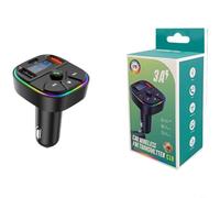 SageFurned Coche para transmisor FM 5.3 con carga rápida USB-C USB-A, reproductor MP3 para frecuencia 87,5 - 108 MHz, kit manos libres con luz de color para