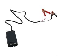 SageFurned Convertidor de CC a USB de 8 - 30 V a 5 V 3 A con 4 puertos y pinzas de cocodrilo, adaptador de carga universal para moto y coche, color negro