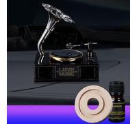 SageFurned Difusor de coche con panel solar, ambientador giratorio con diseño de fonógrafo para interior de coche, dispensador compacto de aroma ABS para mesas, encimeras, compatible con tabletas