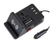 SageFurned Inversor de coche multifuncional de 220 V, 15 W, cargador inalámbrico, 3 puertos USB, carga rápida PD QC, 12 V 24 V convertidor de voltaje con