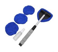 SageFurned Limpiador de ventanas telescópico para interior de coche con cabezal giratorio de 180°, juego de paños de limpieza y pulverizador, color azul