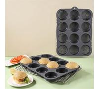 SageFurned Molde de silicona para hamburguesas y panecillos, 12 cavidades, apto para lavavajillas, color gris, 39,5 x 29 cm