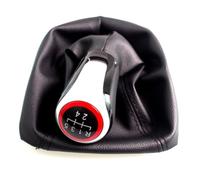 SageFurned Pomo de palanca de cambios de 5 marchas para Skoda Octavia 2 A5 A6 2004 - 2012, piel negra con costuras rojas, placa base a medida