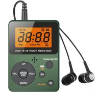 SageFurned Radio AM/FM portátil con búsqueda automática, temporizador de apagado 10-90 min, botón de bloqueo de detección de modo estéreo compacto 79,5 x 56 x 20 mm, alimentado por 2 pilas AAA
