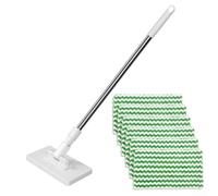 SageFurned Trapeador desechable de 39 pulgadas con paños reutilizables, limpiador de suelos de mango largo para uso húmedo y seco, cabezal de bloqueo seguro para azulejos de madera dura, fácil