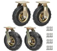 SAGIDAR 4 Pcs Ruedas Neumáticas De Repuesto, Ø 20cm/25cm, Rueda Giratoria De Servicio Pesado con Freno Y Soporte Reforzado Ruedas, con Tornillos, Trolley Mueble Rueda Rodamientos Dobles