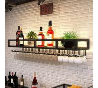 SAGIDAR Estante De Vino De Pared, Colgador De Almacenamiento De Copas, Soporte para Vasos De Hierro 60cm-150cm, Fácil De Montar, Negro/Oro, Apoyo Estable, Diseño De Copa Colgante Razonable