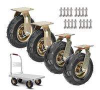 SAGIDAR Ruedas Giratorias Silencioso, Ruedas De Servicio Pesado, Ruedas Neumáticas De Repuesto con Freno Ø 8/10 Pulgadasde, 4 Pcs Trolley Mueble Rueda Rodamientos Dobles, para Carro Móvil