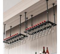 SAGIDAR Soporte De Copa Vino Colgante, Copas Estante De Exhibición Negro/Dorado, Estante para Vinos De Techo 60cm-200cm, Soporte para Vasos De Hierro, para Familia, Restaurante, Hotel Bar