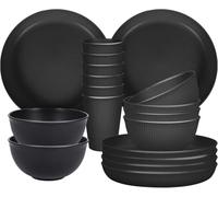 Sagiterra Juego de platos y cuencos, juego de vajilla ligera e irrompible de 18 piezas para 6, platos de camping para picnic, juegos de platos con platos de 23 cm, cuencos de 15 cm, tazas para cocina