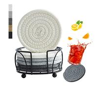 Sagittar Posavasos con soporte, cuerda de algodón gruesa trenzada hecha a mano, 3 tonos grises, juego de 6