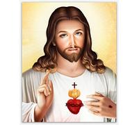 Sagrado Corazón de Jesús, Decoración Religiosa para el Hogar y Pintura Moderna de Jesucristo, Decoración de Sala de Estar y Oficina en Casa (8x10)
