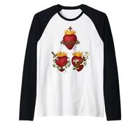 Sagrado Corazón de Jesús Inmaculado Corazón María José Católica Camiseta Manga Raglan
