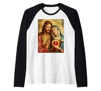Sagrado Corazón, Jesús y Virgen María, Nuestra Señora, Madre María Camiseta Manga Raglan