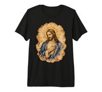Sagrado Jesucristo Corazón Pergamino Estilo Cristiano Icono Arte Camiseta Premium