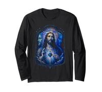 Sagrado Jesús Corazón Azul Digital Estilo Devocional Icono Arte Manga Larga