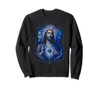 Sagrado Jesús Corazón Azul Digital Estilo Devocional Icono Arte Sudadera