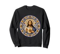 Sagrado Jesús Corazón Azul Floral Iglesia Placa Icono Arte Fe Sudadera