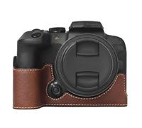 Sagreeny Funda protectora para cámara compatible con cámara Canon EOS R10, media funda de piel sintética con apertura inferior y diseño de agarre de mano, almacenamiento compacto, café, camera