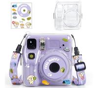 Sagreeny Funda protectora transparente compatible con cámara instantánea Fujifilm Instax Mini SE, bonita funda rígida con bolsillo de almacenamiento de fotos, calcomanías de dibujos animados, correa
