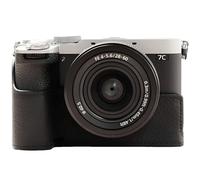 Sagreeny Media funda de piel auténtica con acabado aceitado de estilo corto con agarre mejorado y rosca de trípode compatible con Sony A7C II A7C2 A7CM2 A7CR, Black, Funda protectora para cámara
