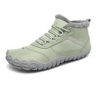SAGUARO Botas de Invierno Mujer Forrados Barefoot Shoes Caliente Botines con Cordones Nieve Antideslizante, Verde Claro 36