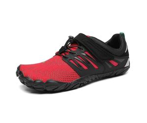 SAGUARO Hombre Mujer Zapatillas Barefoot Zapatos Minimalistas Cinco Dedos Correr Gimnasio Senderismo para Transpirables Antideslizantes Ligeras Rojonegro,Gr.44